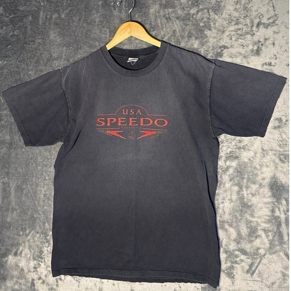 Vintage 90s Speedo USA T Shirt Mens Large L Black Made In USA 1999 Faded!
